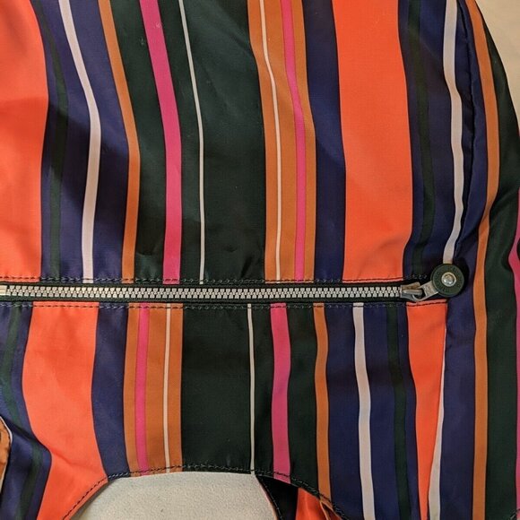 Kipling Striped Muticolor Shoulder Tote Bag Orange Green Large Canvas Straps - Picture 9 of 16
